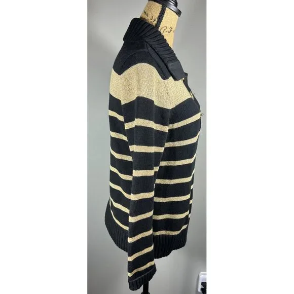 Lauren Ralph Lauren Sz M Black & Gold Stripe Pullover Sweater Nautical Old Money - Picture 6 of 7